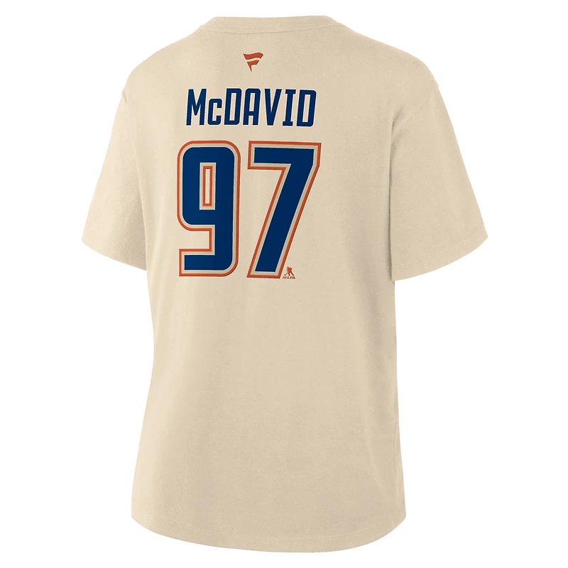 T-shirt beige Fanatics Connor McDavid des Oilers d'Edmonton avec nom et numéro alternatifs pour femmes