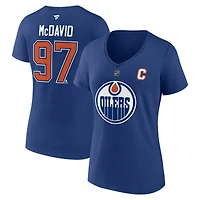 T-shirt à col en V avec nom et numéro de capitaine des Oilers d'Edmonton, Connor McDavid, Fanatics pour femmes