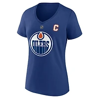 T-shirt à col en V avec nom et numéro de capitaine des Oilers d'Edmonton, Connor McDavid, Fanatics pour femmes