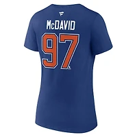 T-shirt à col en V avec nom et numéro de capitaine des Oilers d'Edmonton, Connor McDavid, Fanatics pour femmes