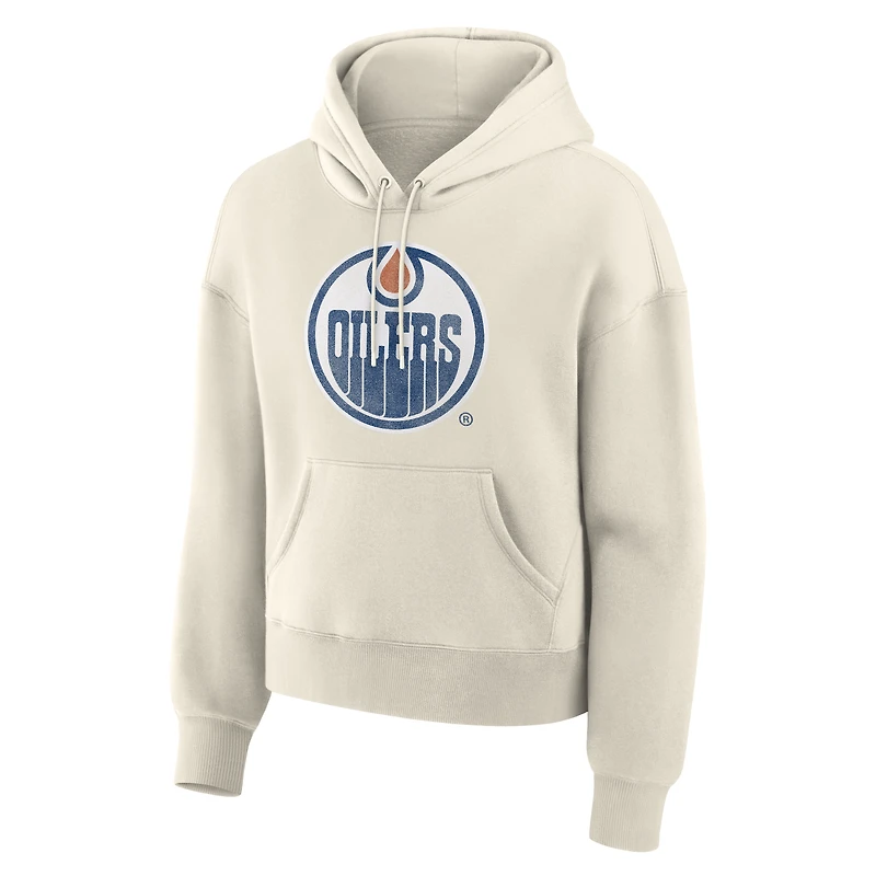 Women's Fanatics Cream Edmonton Oilers Distressed Logo Hoodie