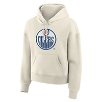 Women's Fanatics Cream Edmonton Oilers Distressed Logo Hoodie