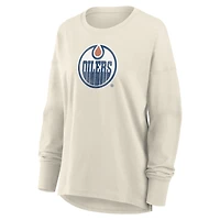Women's Fanatics Cream Edmonton Oilers Distressed Logo Long Sleeve T-Shirt