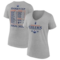 T-shirt col V gris chiné Fanatics pour femmes, alignement des Oilers d'Edmonton la finale de Coupe Stanley 2025