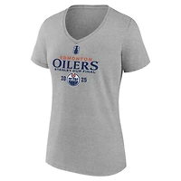 T-shirt col V gris chiné Fanatics pour femmes, alignement des Oilers d'Edmonton la finale de Coupe Stanley 2025