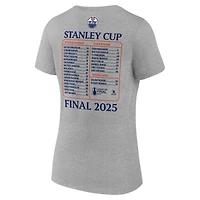 T-shirt col V gris chiné Fanatics pour femmes, alignement des Oilers d'Edmonton la finale de Coupe Stanley 2025