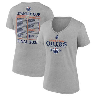 Women's Fanatics Heather Gray Edmonton Oilers 2025 Stanley Cup Final Roster V-Neck T-Shirt