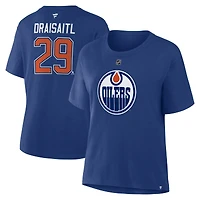 T-shirt authentique avec nom et numéro Stack des Royal Edmonton Oilers de Leon Draisaitl pour femmes
