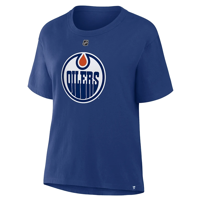 Women's Fanatics Leon Draisaitl Royal Edmonton Oilers Authentic Stack Name & Number T-Shirt