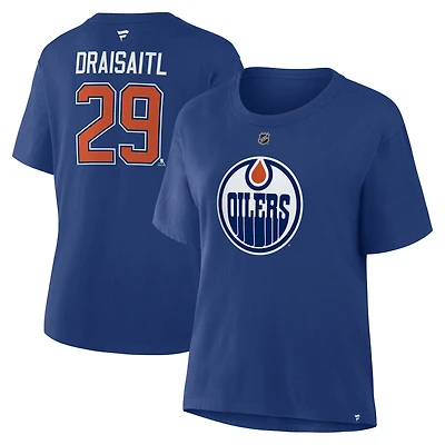 T-shirt authentique avec nom et numéro Stack des Royal Edmonton Oilers de Leon Draisaitl pour femmes
