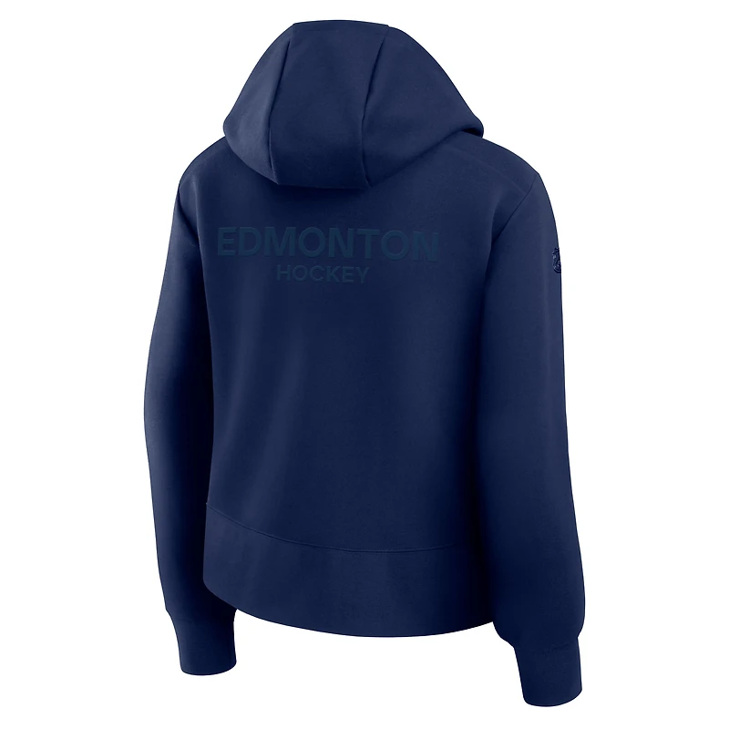 Sweat à capuche glissière quart de tour Authentic Pro Road Tri-Blend bleu marine des Oilers d'Edmonton pour femmes