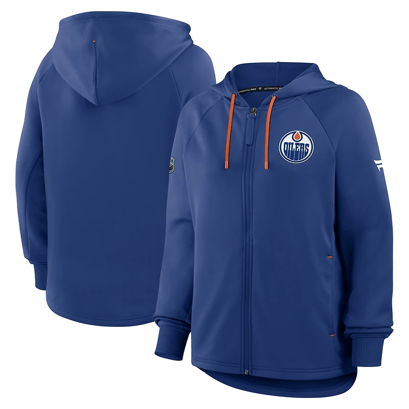 Women's Fanatics Royal Edmonton Oilers Authentic Pro Rink Raglan Full-Zip Hoodie
