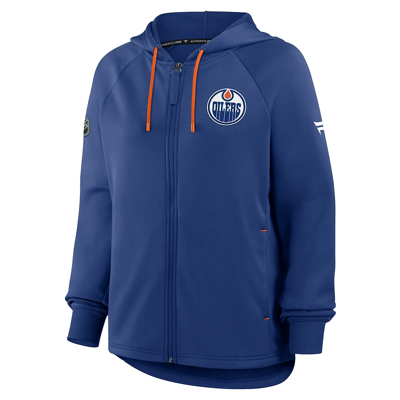 Women's Fanatics Royal Edmonton Oilers Authentic Pro Rink Raglan Full-Zip Hoodie