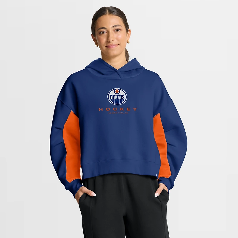 Sweat à capuche boxy carreaux arrière Fanatics Royal Edmonton Oilers pour femmes