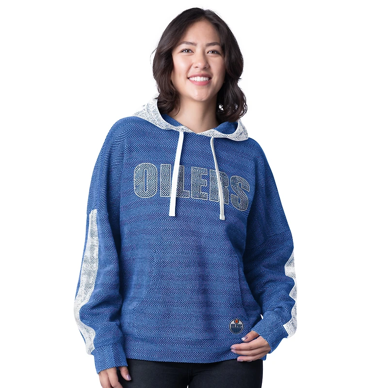 Women's G-III 4Her by Carl Banks Blue Edmonton Oilers Heavy Hitter Herringbone Pullover Hoodie