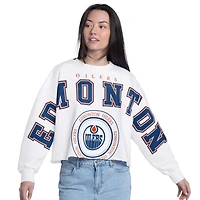 Women's G-III 4Her by Carl Banks  White Edmonton Oilers Bleachers Oversized Cropped Sweatshirt
