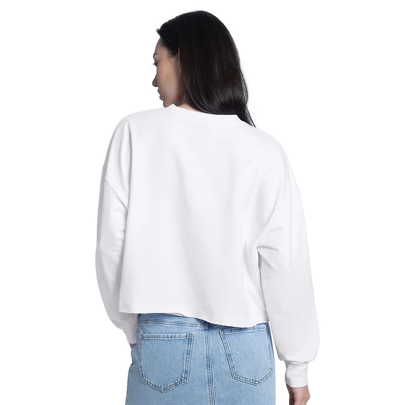Women's G-III 4Her by Carl Banks White Edmonton Oilers Bleachers Oversized Cropped Sweatshirt