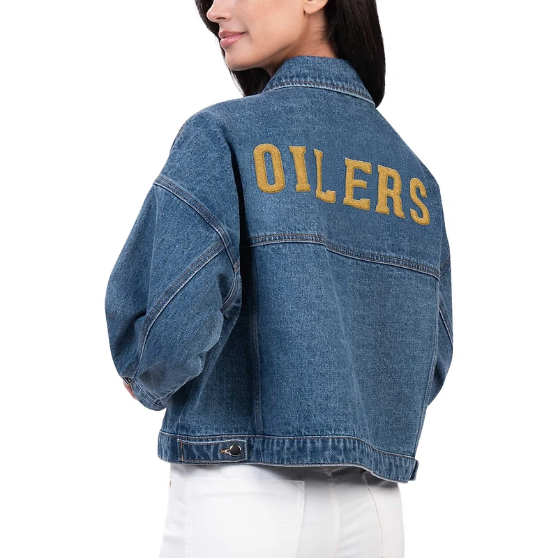 Women's G-III Sports by Carl Banks Edmonton Oilers Victory Oversized Button-Up Denim Jacket