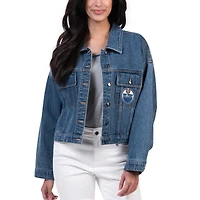 Women's G-III Sports by Carl Banks Edmonton Oilers Victory Oversized Button-Up Denim Jacket