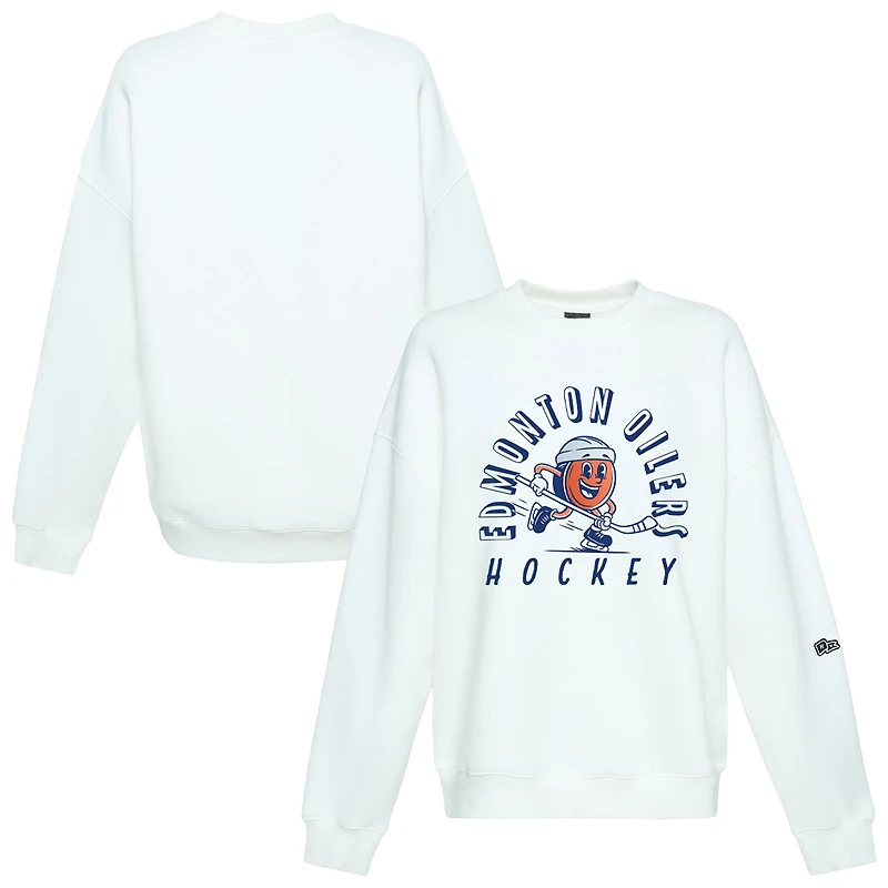 Women's Hype and Vice White Edmonton Oilers Action Mascot Oversized Sweatshirt