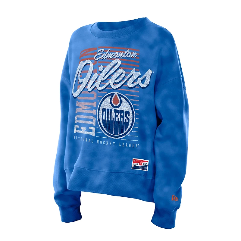 Women's New Era  Blue Edmonton Oilers Boxy Mineral Wash Dolman Sleeve Cropped Sweatshirt