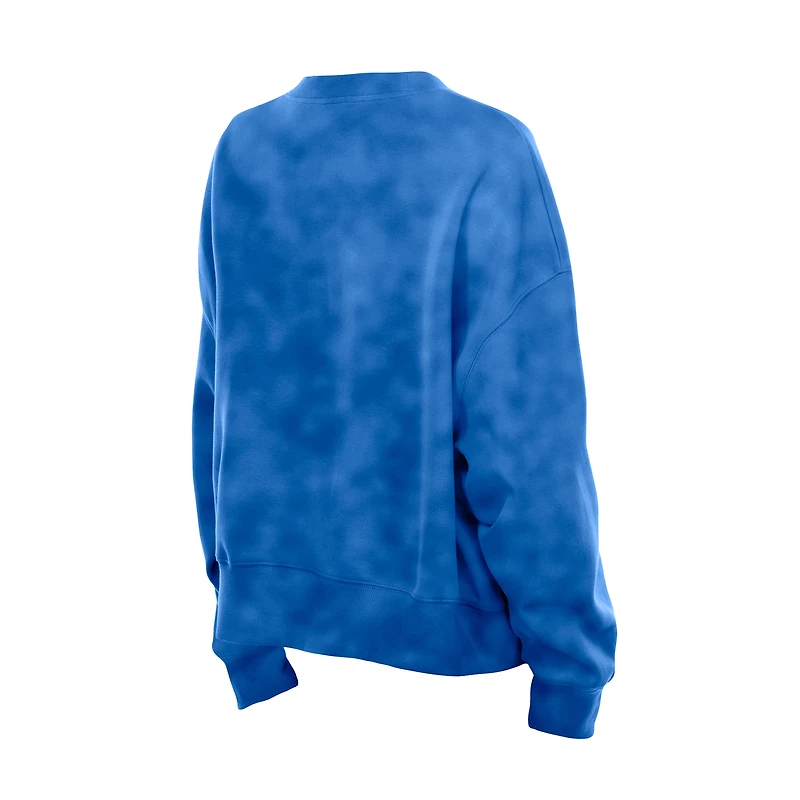 Women's New Era  Blue Edmonton Oilers Boxy Mineral Wash Dolman Sleeve Cropped Sweatshirt