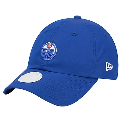 Casquette ajustable New Era bleue 9FORTY pour femme avec queue de cheval des Oilers d'Edmonton