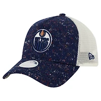 Women's New Era  Navy Edmonton Oilers 9FORTY A-Frame Knit Trucker Adjustable Hat