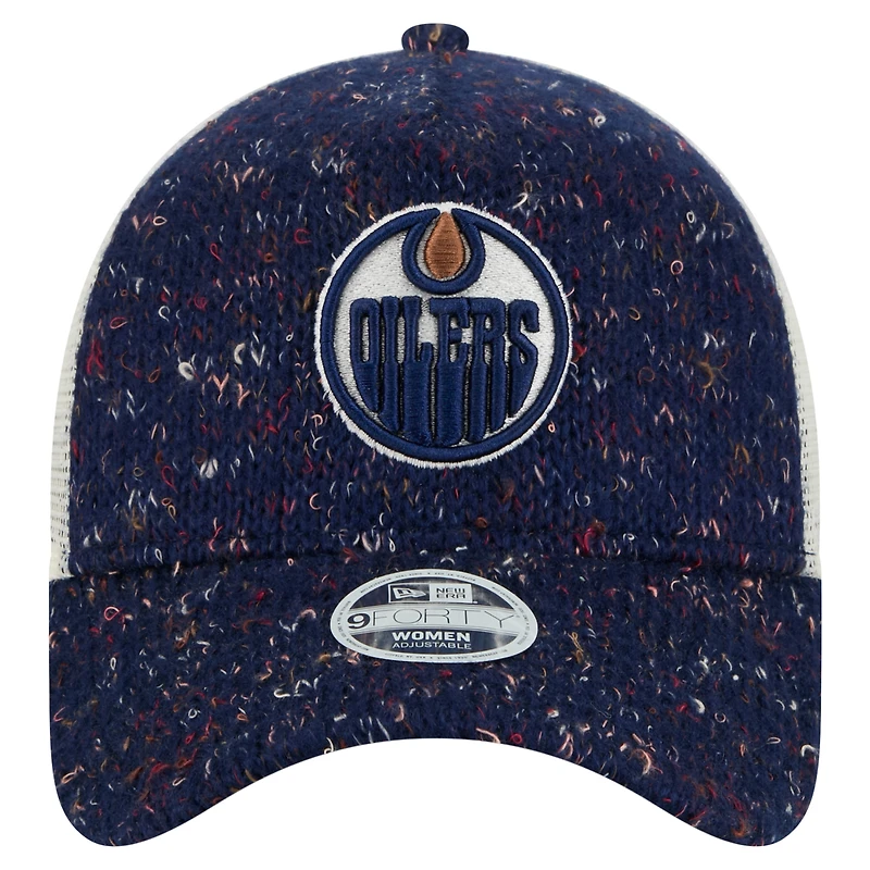 Women's New Era  Navy Edmonton Oilers 9FORTY A-Frame Knit Trucker Adjustable Hat