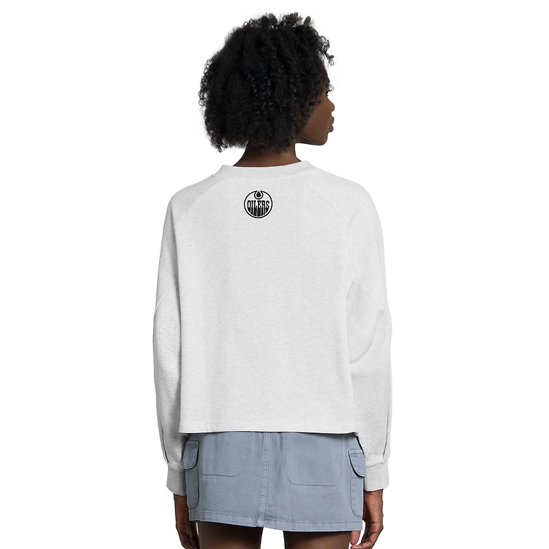 Sweat-shirt à col en V raglan Starter gris pour femmes, modèle Show Up des Oilers d'Edmonton