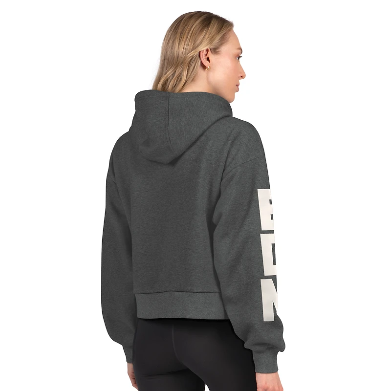 Women's Starter Gray Edmonton Oilers Star Player Cropped Fleece Hoodie