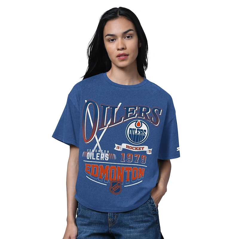 Women's Starter Heather Blue Edmonton Oilers Hall of Fame Boxy T-Shirt