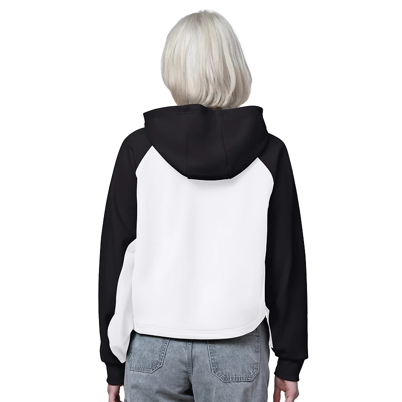 Sweat à capuche court raglan blanc/noir pour femme des Oilers d'Edmonton