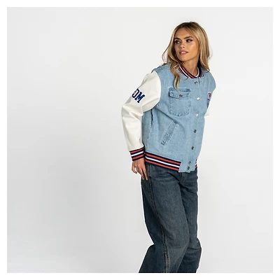 Veste universitaire en denim à boutons-pression The Wild Collective Edmonton Oilers pour femmes