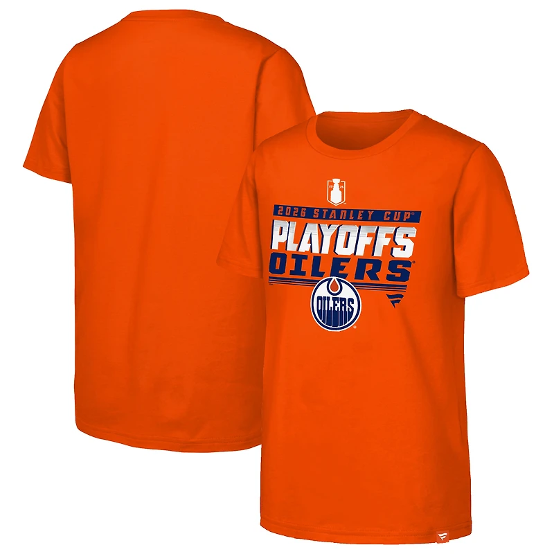T-shirt orange Fanatics pour jeunes, séries éliminatoires de la Coupe Stanley 2026 des Oilers d'Edmonton