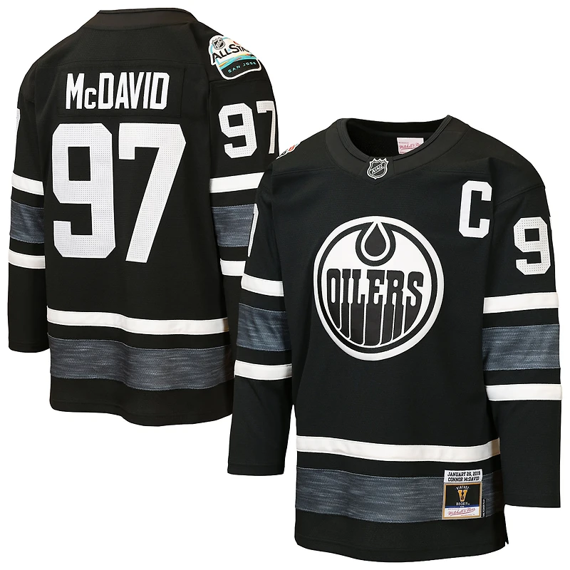 Maillot de puissance Mitchell & Ness Connor McDavid noir des Oilers d'Edmonton pour le match étoiles 2019 (jeune).
