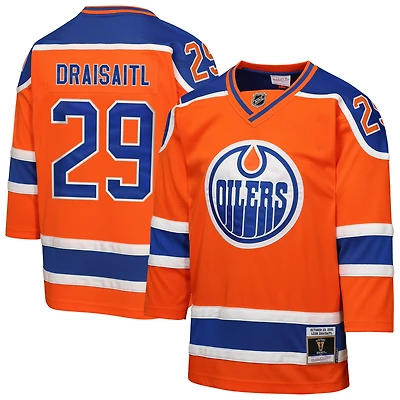 Maillot de joueur Mitchell & Ness Leon Draisaitl orange des Oilers d'Edmonton, Classique Héritage 2016, Power Play 2.0 pour jeunes
