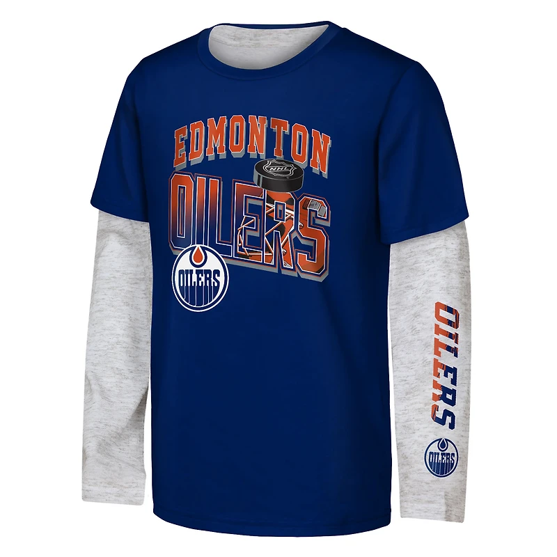 Ensemble t-shirt 3-en-1 « Rally the Team » des Oilers d'Edmonton, bleu royal/gris chiné, pour jeunes Outerstuff