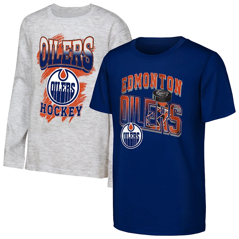 Youth Outerstuff Royal/Heather Gray Edmonton Oilers Rally the Team 3-in-1 Combo T-Shirt Set