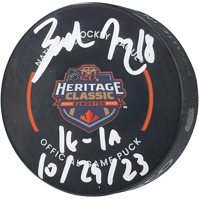 Zach Hyman Edmonton Oilers Autographed 2023 Heritage Classic Official Game Puck with "1G-1A 10/29/23" Inscription