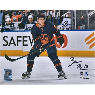 Zach Hyman Edmonton Oilers Autographed 8'' x 10'' Navy Jersey Skating Photograph