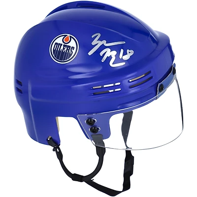 Casque mini bleu autographié par Zach Hyman des Oilers d'Edmonton