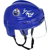 Casque mini bleu autographié par Zach Hyman des Oilers d'Edmonton