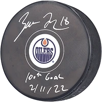 Rondelle de hockey autographiée par Zach Hyman des Oilers d'Edmonton avec l'inscription « 100th Goal 11»