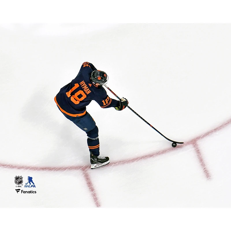 Zach Hyman Edmonton Oilers Unsigned Warms Up Navy Jersey Photograph