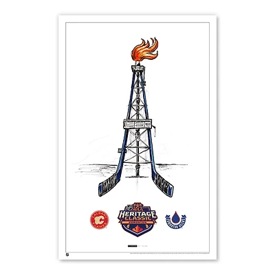 Oilers d'Edmonton contre les Flames de Calgary 2023 NHL Heritage Classic 11"x 17" en édition limitée