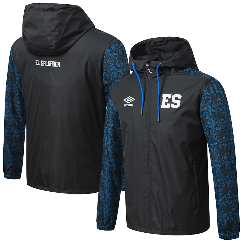 Veste de pluie à capuche entièrement zippée Umbro noire pour homme l'équipe nationale du Salvador
