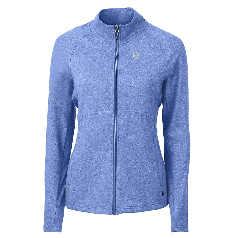 Veste zippée intégrale en tricot recyclé Emory Eagles Adapt Eco Knit Heather pour femme, bleu chiné, Cutter & Buck