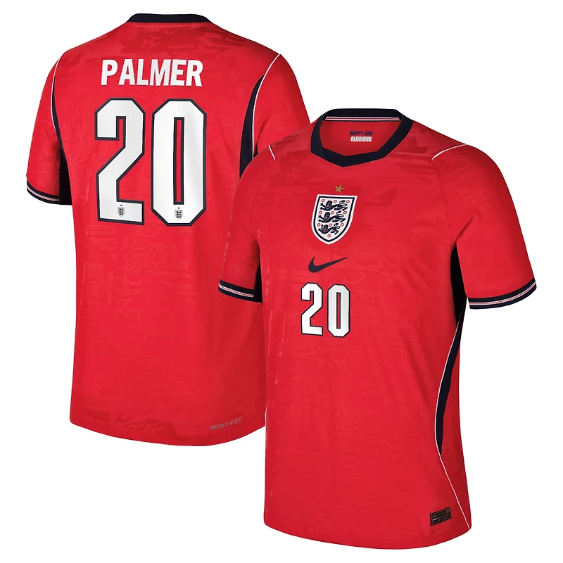 Maillot authentique extérieur Nike Cole Palmer rouge de l'équipe nationale d'Angleterre 2026 pour homme