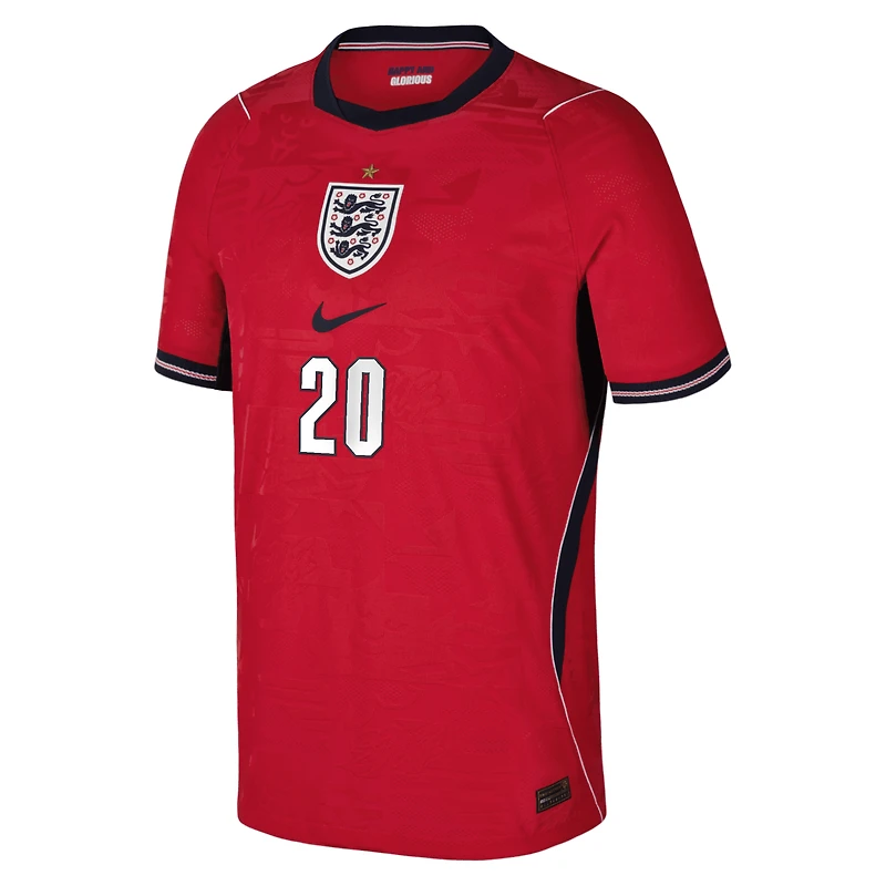 Maillot authentique Nike Cole Palmer rouge de l'équipe nationale d'Angleterre pour jeunes, saison 2026, match extérieur.